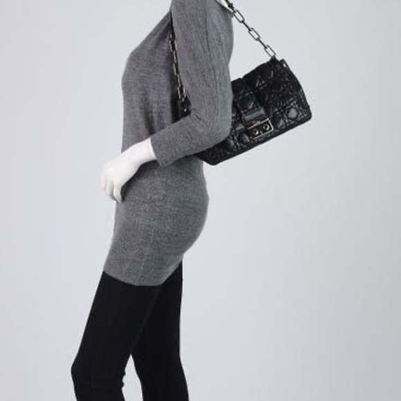 Authentic CHRISTIAN DIOR Cannage Quilted Lambskin Leather New Lock Flap Bag Blac - Picture 3 of 14